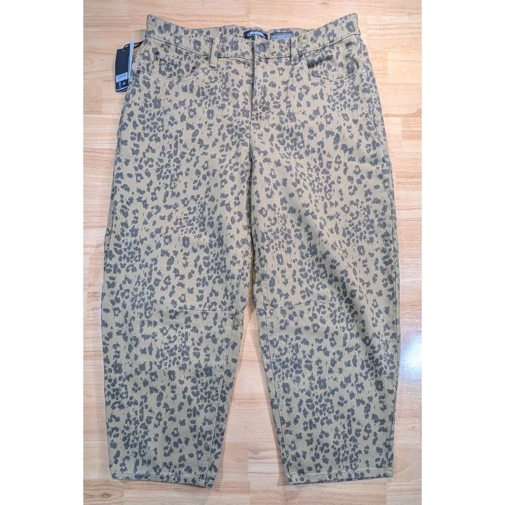 Buffalo Jeans Womens 12 Barrel Leg Leopard Print Tan Brown Animal Print NWT - Picture 1 of 11